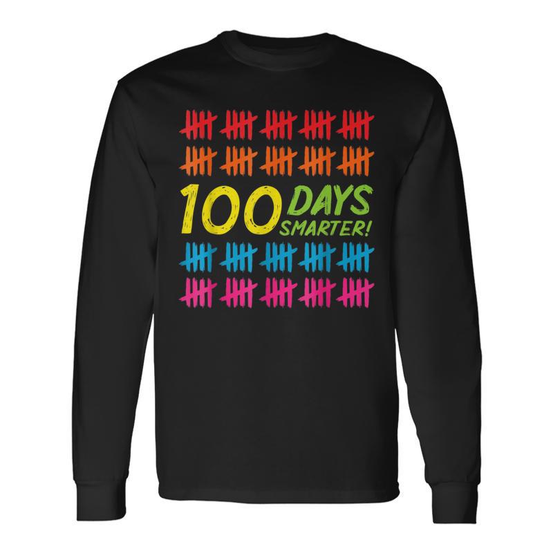 100 Days Smarter Counting Tally Marks 100Th Long Sleeve T-Shirt