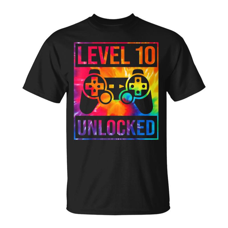 10Th Birthday Gamer 10 Year Old Tie Dye Boys Level T-Shirt