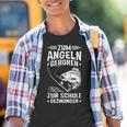 Zum Angeln Geboren Zur Schule Gezwungen Angler Angelfan Kinder Tshirt