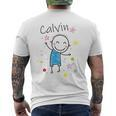Cartoon Charakter Kurzärmliges Herren-T-Kurzärmliges Herren-T-Shirt für Kinder, Calvin Design mit Sternen & Glitzer
