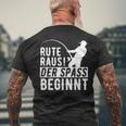 Fishing Rod Raus Der Spass Beginns Angel Fishing T-Shirt mit Rückendruck Geschenke für alte Männer