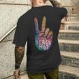 Peace Hand Sign Peace Sign Vintage Hippie T-Shirt mit Rückendruck Geschenke für Ihn
