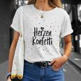 Frohes Weißes Herzkonfetti T-Shirt, Buntes Konfetti-Design Geschenke für Sie