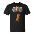 Fliegender Hund und Bunte Ballons Unisex T-Shirt für Damen und Herren