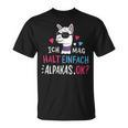 Lustiges Alpaka Fan T-Shirt: 'Ich mag halt einfach Alpakas, OK?' Schwarz