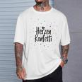 Frohes Weißes Herzkonfetti T-Shirt, Buntes Konfetti-Design Geschenke für Ihn