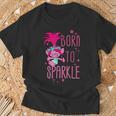 Schwarzes T-Shirt Born to Sparkle mit Cartoon-Figur, Glitzernder Aufdruck Geschenke für alte Männer