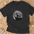 Wolf Silhouette bei Mondschein Herren T-Shirt in Schwarz Geschenke für alte Männer