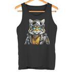 Katze Lederjacke Brille Bikerin Abenteuer Motorradfahrer Tank Top