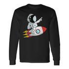 Astronaut und Rakete im Weltraum Langarmshirts, Unisex Schwarz