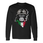 Aviator-Gorilla Grafik-Langarmshirts, Italienisches Flaggen-Schal Design, Schwarz