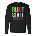 Bunt Statt Braun Langarmshirts, Farbblock-Schrift Design, Schwarzes Tee