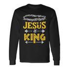 Christliches Langarmshirts Jesus is King mit Dornenkrone Design, Glaubensbekenntnis Tee