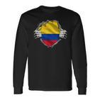 Colombia Flag Superhero Colombian Flag Langarmshirts