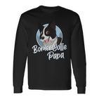 Damen Border Collie Papa Mit Comic Zeichnung Herren Mit-Ausschnitt Langarmshirts