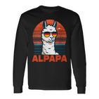 Damen Retrointage Alpapaatertag Bester Papa Alpaka Alpapa Mit-Ausschnitt Langarmshirts