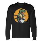 Dinosaurier Schlagzeuger Langarmshirts, Lustiges T-Rex Musik Motiv