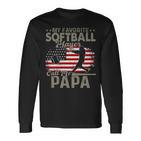 My Favorite Softball Player Calls Me Papa Amerikanische Flagge Langarmshirts