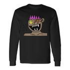 Funky Monster Gesicht Langarmshirts Schwarz mit Farbakzenten