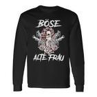 Gothic Langarmshirts Schwarzes Böse Alte Frau Motiv mit Rosen und Schwertern