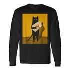 Katze Hält Goldfischglas-Kunstdesign Langarmshirts