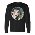 Lick Skull Unholy Nun Sexy Black Langarmshirts