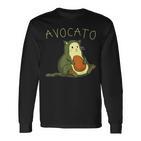 Lustiges Avocato Katzen Langarmshirts, Wortspiel Schwarzes Hemd