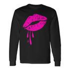 Rosa Lippen Kuss 80er Jahre Lippenstift Make-Up Liebhaber Langarmshirts