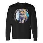 Scottish Fold Katzen Papa Cat Dad Daddy Haustier Freund Mit-Ausschnitt Langarmshirts