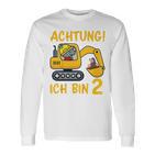 Children's Achtung Ich Bin 2 Jahre Alt 2Nd Birthday Digger Rhino Langarmshirts