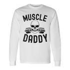 Damen Muscle Daddy Gewichtheber Skelett Langhantel Papa Workout Mit-Ausschnitt Langarmshirts