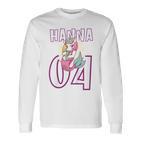 Personalisiertes Einhorn-Geburtstagsshirt Hanna 04, Weiß mit Name & Zahl Langarmshirts