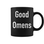 Good Omens Schwarz Tassen mit Weißer Schrift Unisex, Engel & Dämon Design