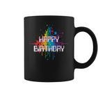 Happy Birthday Regenbogenfarbe Splash Neon Rot Orange Blau Top Tassen