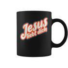 Schwarzes Tassen mit 'Jesus liebt dich' Aufdruck, Christliche Mode