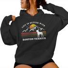 Damen Life Better Boston Terrierintage Hund Mama Papa Mit-Ausschnitt Kapuzenpullover für Damen