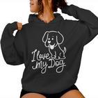 Damen Süßes I Love My Dog Ich Liebe Meine Hund Outfit Hunde Mama Mit-Ausschnitt Kapuzenpullover für Damen