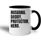 Herren Ehemann Papa Protector Hero Besterateratertag Tasse Zweifarbig