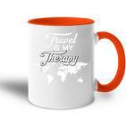 Reisende Und Reiseliebhaber One Of Travel Is My Therapy Memes Tasse Zweifarbig