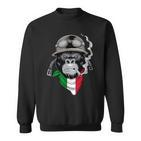 Aviator-Gorilla Grafik-Sweatshirt, Italienisches Flaggen-Schal Design, Schwarz