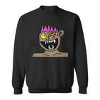 Funky Monster Gesicht Sweatshirt Schwarz mit Farbakzenten