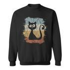 Funky Vintage Retro Cat Silhouette Black Sweatshirt