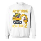 Children's Achtung Ich Bin 2 Jahre Alt 2Nd Birthday Digger Rhino Sweatshirt