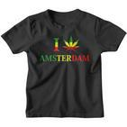I Love Amsterdam Hemp Leaf Reggae Kiffer Kinder Tshirt