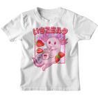 Retro Strawberry Milk Anime Kawaii Axolotl Strawberry Milk Pink Kinder Tshirt