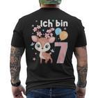 7 Jahre Alt Ich Bin 7 Hirsch Deer 7Th Birthday Black T-Shirt mit Rückendruck