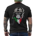 Aviator-Gorilla Grafik-Kurzärmliges Herren-T-Kurzärmliges Herren-T-Shirt, Italienisches Flaggen-Schal Design, Schwarz