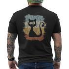 Funky Vintage Retro Cat Silhouette Black T-Shirt mit Rückendruck