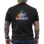 Happy Birthday Regenbogenfarbe Splash Neon Rot Orange Blau Top T-Shirt mit Rückendruck