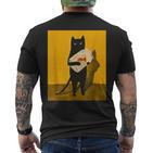 Katze Hält Goldfischglas-Kunstdesign T-Shirt mit Rückendruck